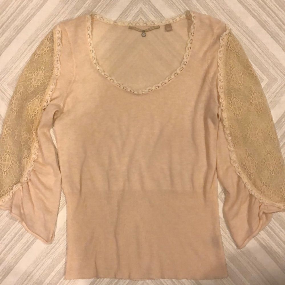 Knitted Knotted Anthropologie Ivory Lace Sweater Size Medium